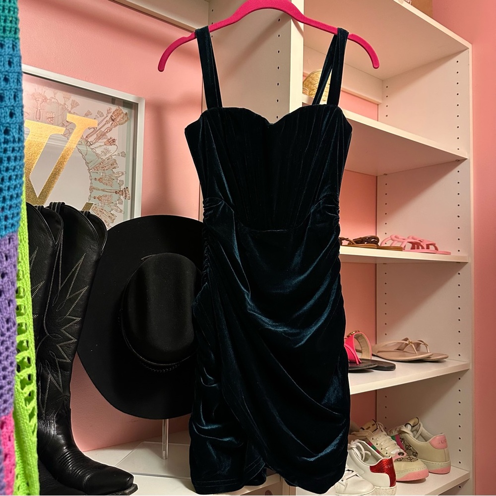 Emerald Ruched Mini Dress - Picture 2 of 5